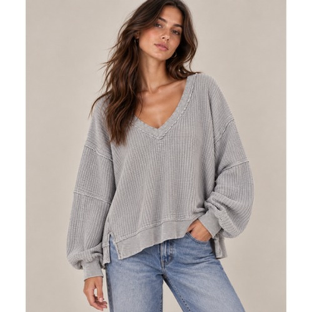 American Eagle Oversized Thermal Womens XL Waffle Knit V-Neck Balloon Sleeve